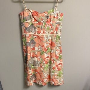 Tahari Floral Strapless Dress - Coral, Green, and Cream